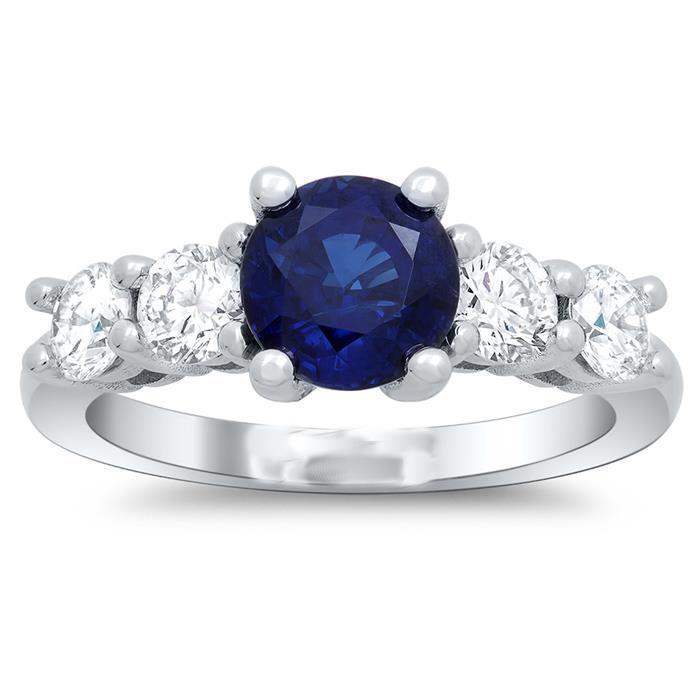 Ceylon Sapphire & Diamonds Gemstone Ring 2.90 Carats White Gold 14K