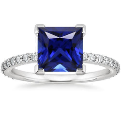 Ceylon Sapphire Engagement Ring With Pave Natural Earth Mined Diamond Accents 5.50 Carats