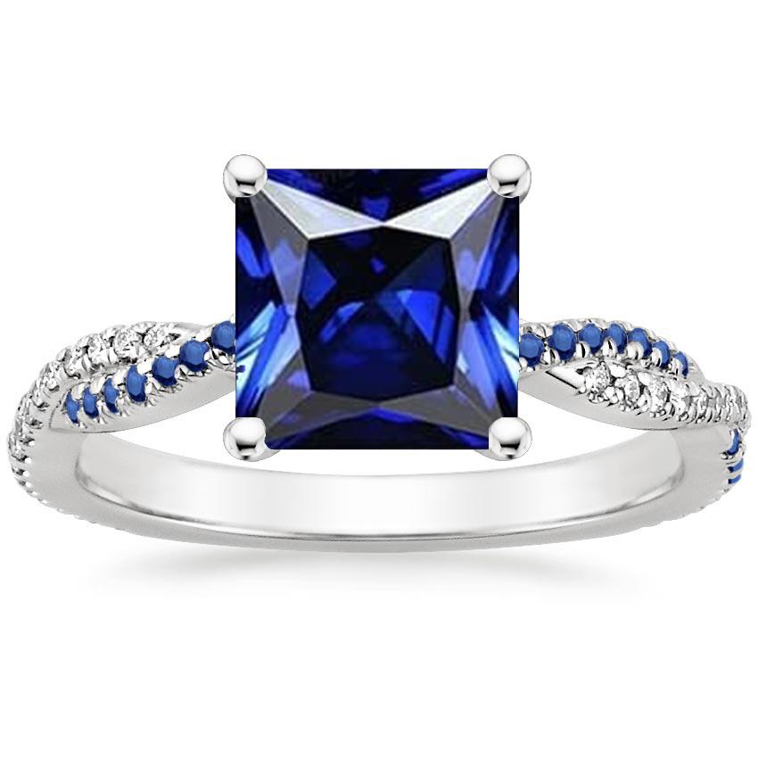 Ceylon Sapphire Engagement Ring With Round Accents 6 Carats White Gold