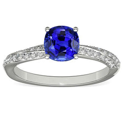Ceylon Sapphire Gemstone Ring Double Pave Natural Earth Mined Diamonds 3 Carats