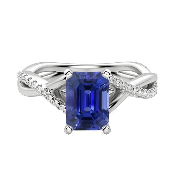 Ceylon Sapphire Gemstone Ring Emerald Twisted Style 3.50 Carats