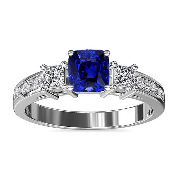 Ceylon Sapphire Gemstone Ring Princess & Round Diamonds 2.50 Carats