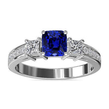 Ceylon Sapphire Gemstone Ring Princess & Round Diamonds 2.50 Carats