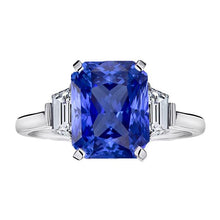 Ceylon Sapphire Gemstone Ring Trapezoid Diamonds 4 Carat Gold 3 Stone