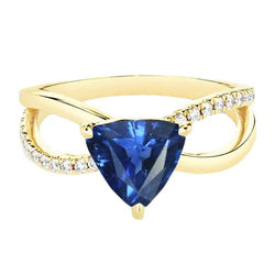 Ceylon Sapphire Gemstone Ring Trillion 1.50 Carats Split Shank Diamond