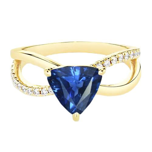 Ceylon Sapphire Gemstone Ring Trillion 1.50 Carats Split Shank Diamond