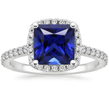 Ceylon Sapphire Halo Diamond Ring 6 Carat Princess Cut With Accents