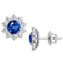 Ceylon Sapphire Halo Diamond Stud Earrings 4.60 Carat White Gold 14K