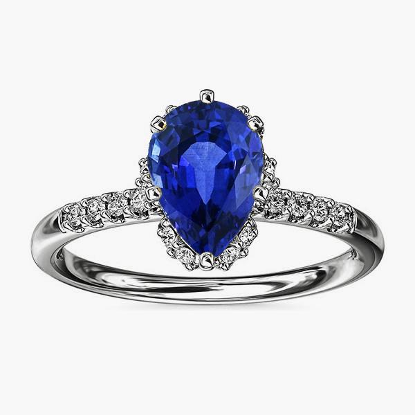 Ceylon Sapphire Halo Engagement Ring For Women & Diamonds 4 Carats