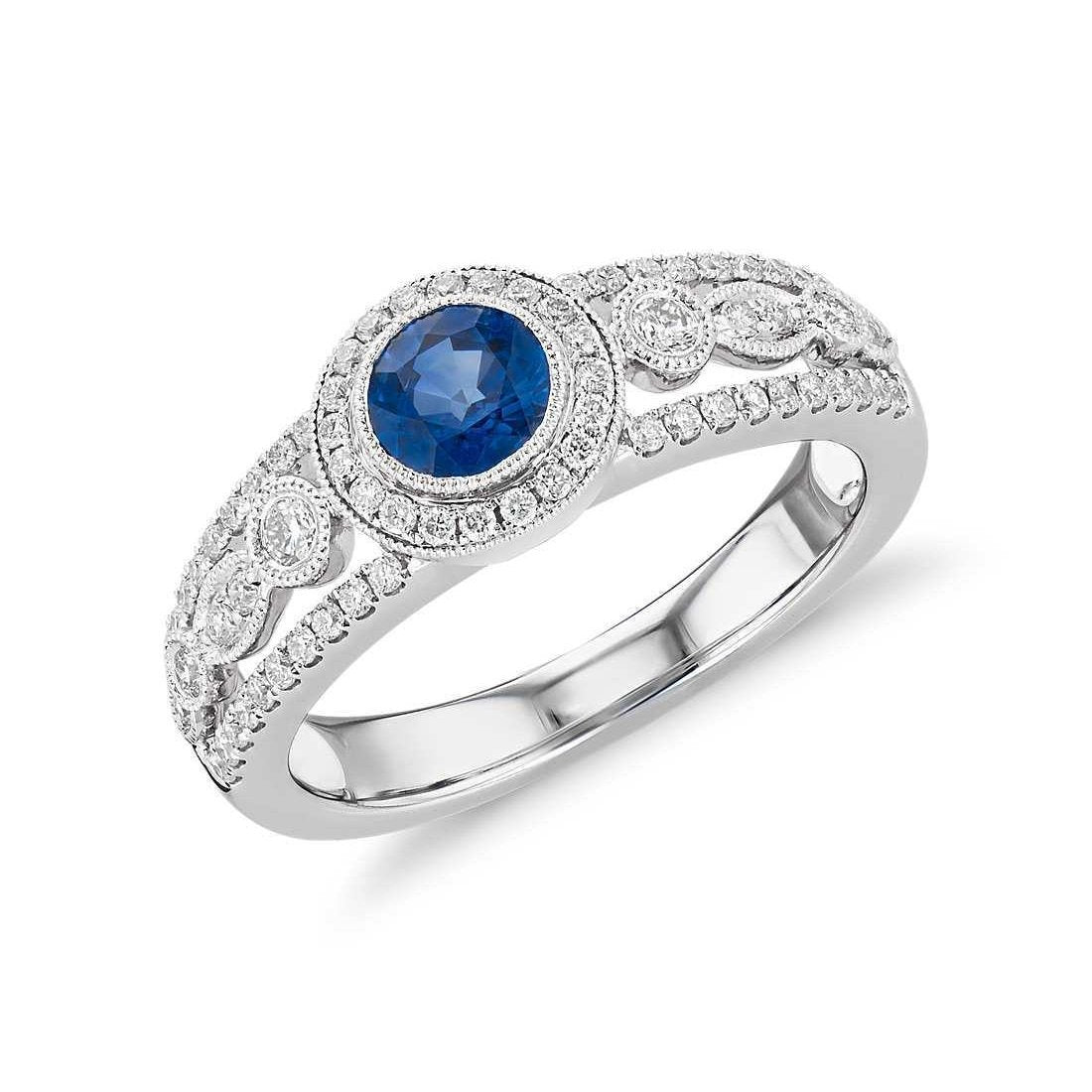 Ceylon Sapphire Jewelry Halo Diamond Ring Gold 14K 1.75 Ct