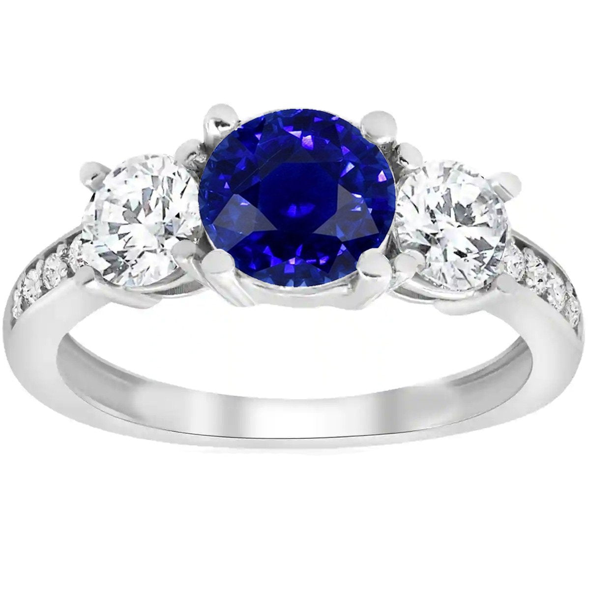 Ceylon Sapphire Round Diamond Ring 3.50 Carats Ladies Jewelry