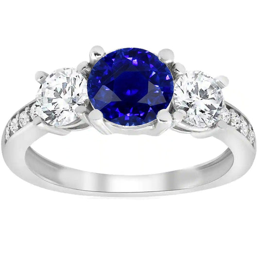 Ceylon Sapphire Round Diamond Ring 3.50 Carats Ladies Jewelry