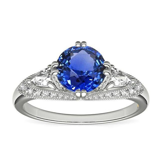 Ceylon Sapphire Round Diamond Ring Antique Style 2.75 Carats