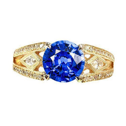 Ceylon Sapphire Round Diamonds 3.76 Ct Ring Antique Style