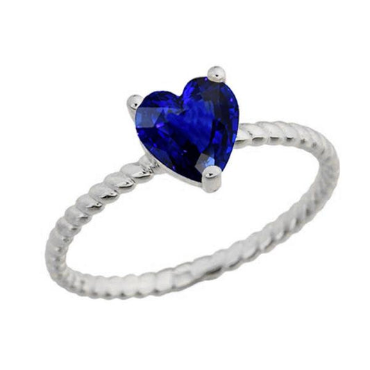 Ceylon Sapphire Solitaire Heart Shaped Ring Rope Style 1.50 Carats