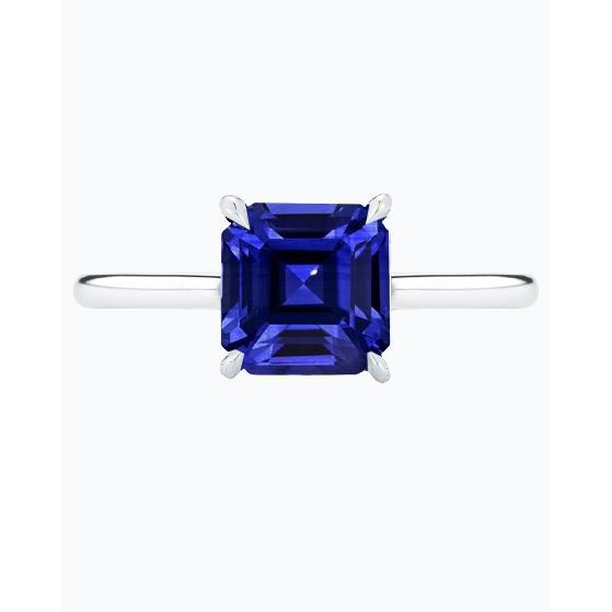 Ceylon Sapphire Solitaire Ring Asscher Cut 2 Carats Women's Jewelry