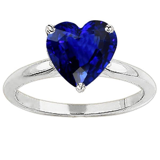 Ceylon Sapphire Solitaire Ring Heart Cut White Gold 2.50 Carats