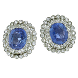Ceylon Sapphire With Natural Earth Mined Diamond 4.38 Carats Stud Earrings White Gold 14K