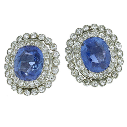 Ceylon Sapphire With Diamond 4.38 Carats Stud Earrings White Gold 14K