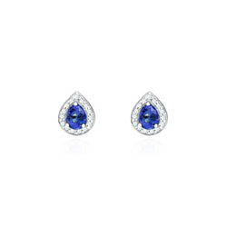 Ceylon Sapphire With Diamonds 3.40 Ct Studs Earrings White Gold 14K