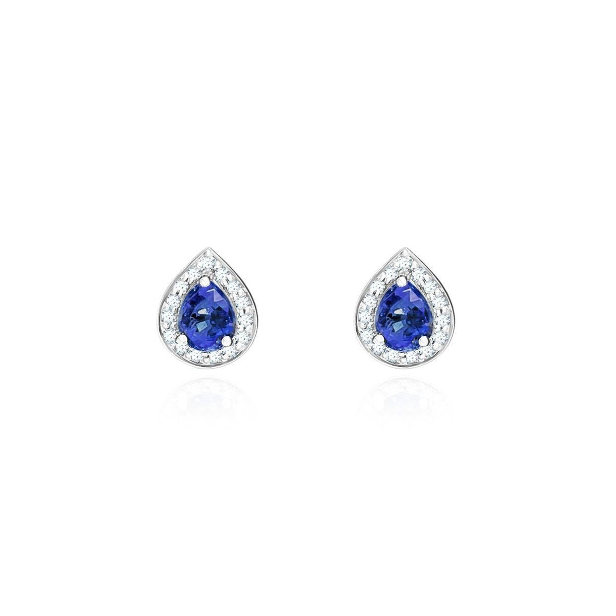 Ceylon Sapphire With Diamonds 3.40 Ct Studs Earrings White Gold 14K