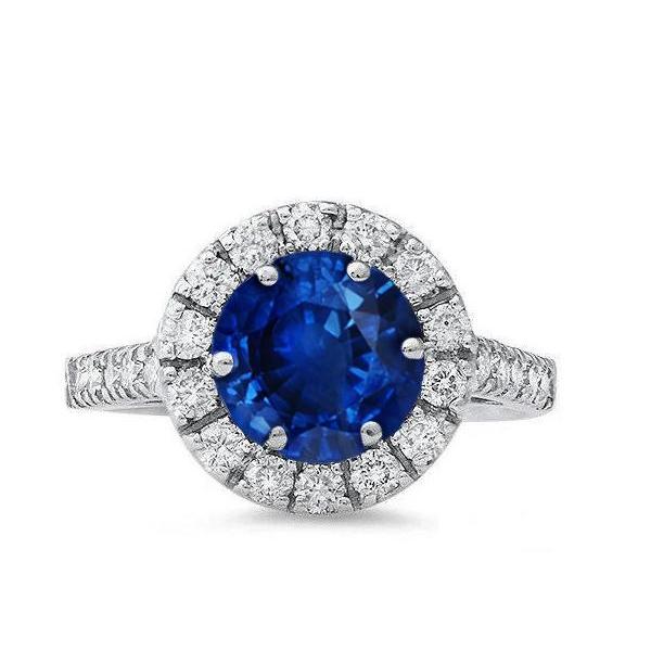 Ceylon Sapphire With Diamonds Engagement Ring 3.90 Ct White Gold 14K
