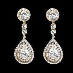 Chandelier Pear Cut Diamonds 6 Carat Yellow Gold Diamond Earring