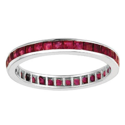 Channel Setting 1.60 Ct. Princess Cut Eternity Ruby Ring Band Gold 14K
