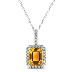 Citrine Natural Earth Mined Diamond Pendant Necklace 15 Carat White Gold 14K