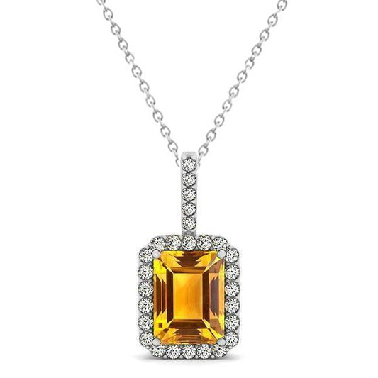 Citrine Diamond Pendant Necklace 15 Carat White Gold 14K