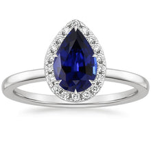 Classic Halo Diamond Ring Pear Sapphire Center Gold 14K 6.75 Carats