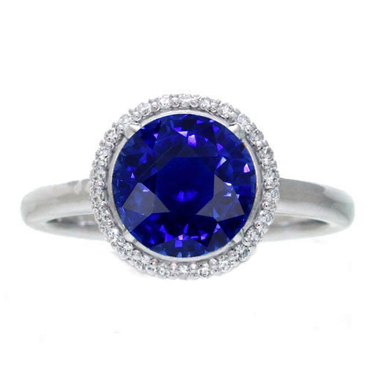 Classic Halo Sapphire Engagement Ring Gemstone Jewelry 4.50 Carats