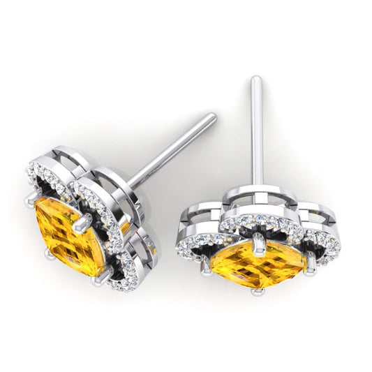 Clover Leaf Style Diamond Yellow Sapphire Earrings 7.75 Carats
