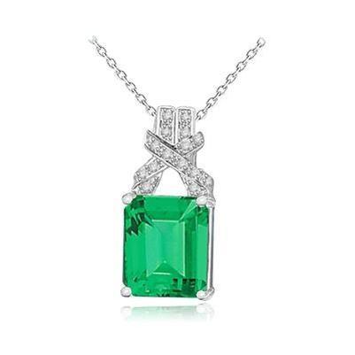 Colombian Green Emerald & Diamond Pendant Necklace 12.40 Ct. WG 14K