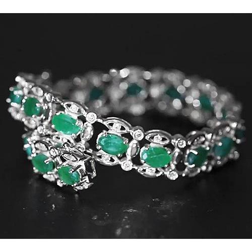 Columbian Green Emerald Diamond Bracelet 21 Carats White Gold 14K New