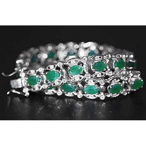 Columbian Green Emerald Diamond Bracelet 21 Carats White Gold 14K New