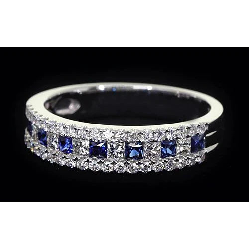 Comfort Fit Eternity Band 3 Ct Accented Blue Sapphire Stones White Gold 14K