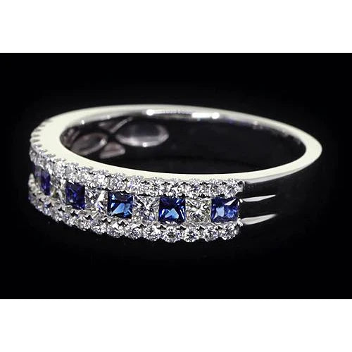 Comfort Fit Eternity Band 3 Ct Accented Blue Sapphire Stones White Gold 14K