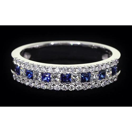 Comfort Fit Eternity Band 3 Ct Accented Blue Sapphire Stones White Gold 14K