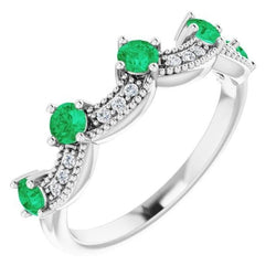 Comfort Fit Eternity Band Green Emerald Diamond Ring