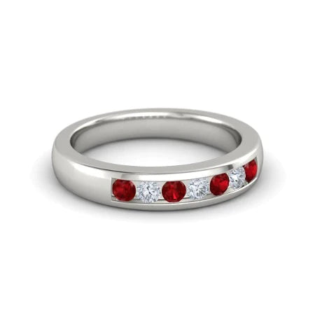 Comfort Fit Ruby Diamond Band 2.50 Carats White Gold 14K
