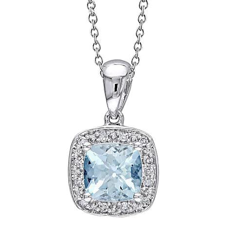 Cushion Aquamarine And Round Diamonds 9.5 Carats Pendant Gold 14K