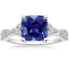 Cushion Blue Ceylon Sapphire And Diamond Gemstone Ring 3.25 Carats