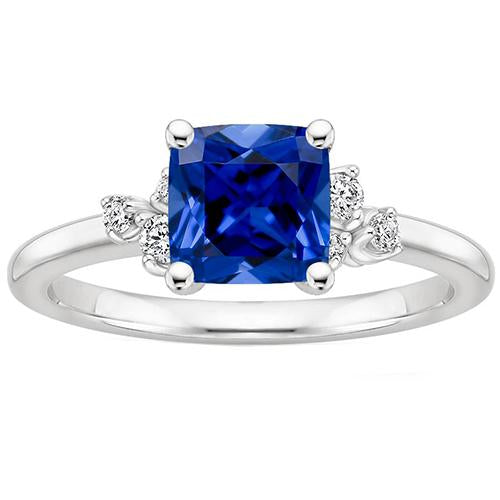 Cushion Blue Sapphire & Diamond Engagement Ring 2.50 Carats White Gold