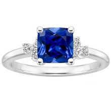 Cushion Blue Sapphire & Diamond Engagement Ring 2.50 Carats White Gold