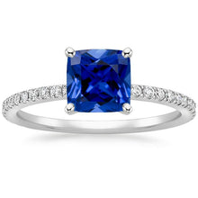 Cushion Blue Sapphire Diamond Ring With Pave Set Accents 2.75 Carats