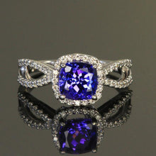 Cushion Blue Tanzanite And Diamond Ring 5.50 Carats White Gold 14K