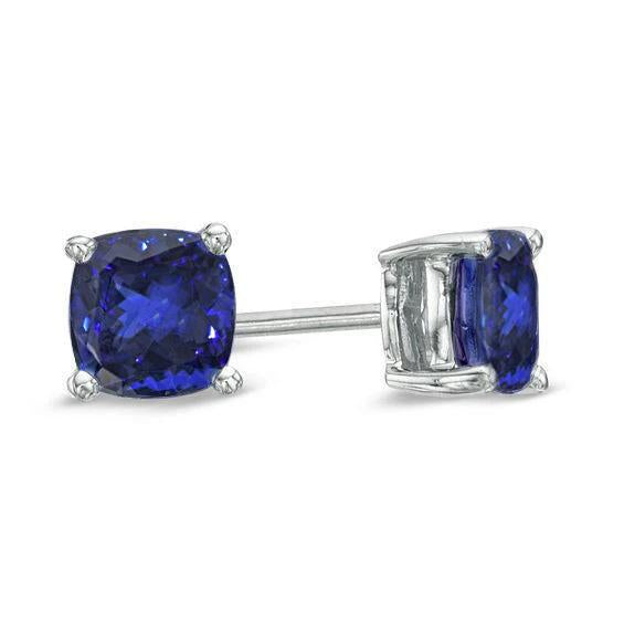 Cushion Cut 4 Carats Tanzanite Studs Earrings 14K White Gold