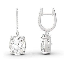 Cushion Cut Diamond Dangle Earrings 2.40 Carat White Gold 14K