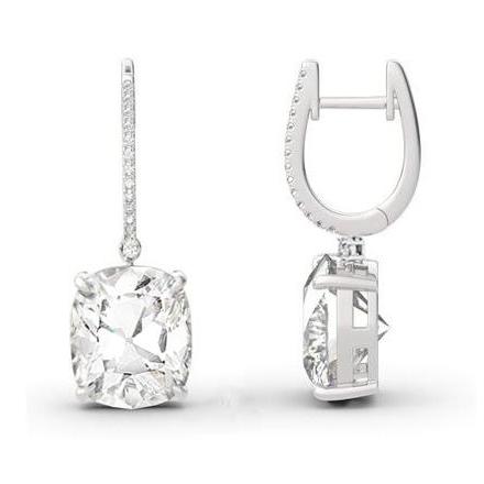Cushion Cut Diamond Dangle Earrings 2.40 Carat White Gold 14K